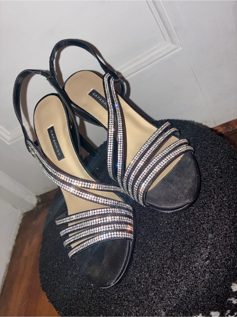 Caparros Black Rhinestone Strappy Slingback Heels